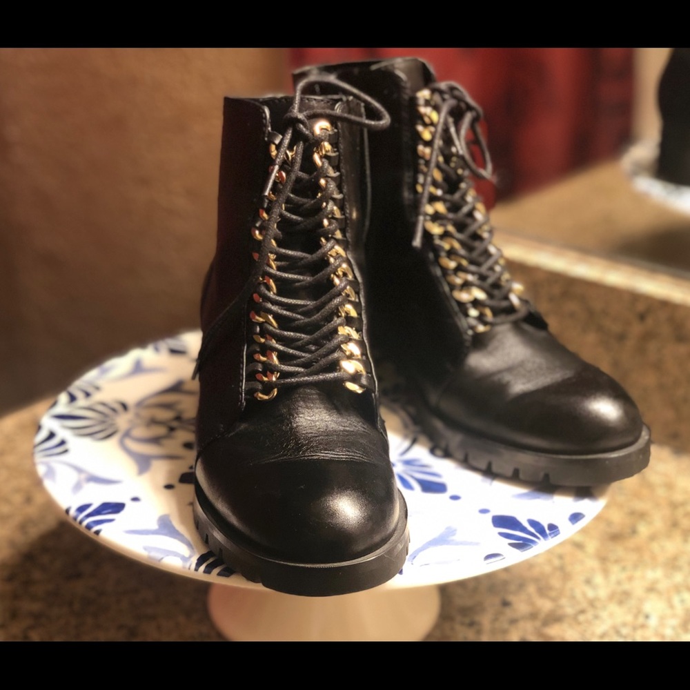 Karl Lagerfeld military boots, black and Gold
